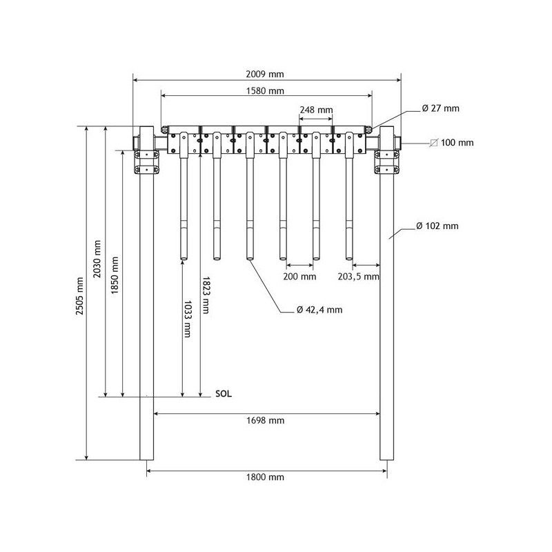 Module Finger gate avec poteaux Ø 102 mm à sceller Module Finger gate avec poteaux Ø 102 mm à sceller