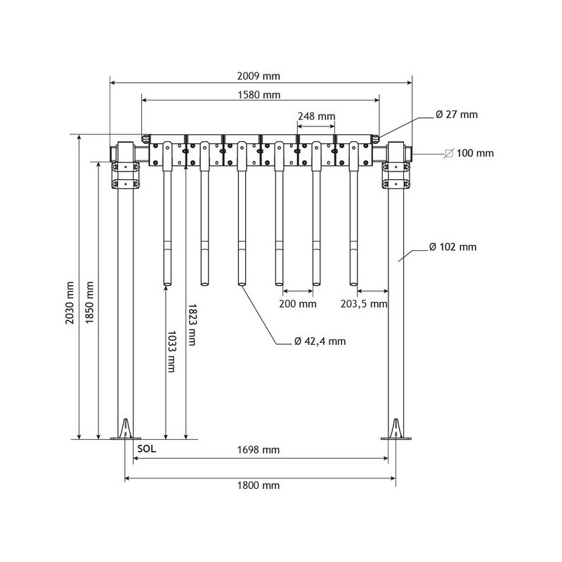 Module Finger gate avec poteaux Ø 102 mm sur platine Module Finger gate avec poteaux Ø 102 mm sur platine