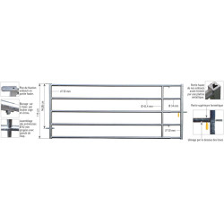 Barrière herbage Ø 42,4 mm extensible avec 1 verrou - 3/4 m