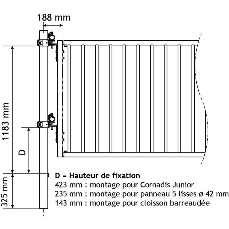 Embout réglable pour cloison barreaudée Ø 42,4 mm