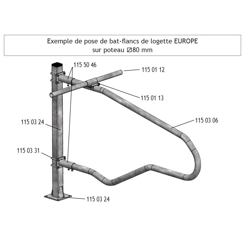 Bat-flanc de logette vache adulte - EUROPE - L.2200 x h.840 mm