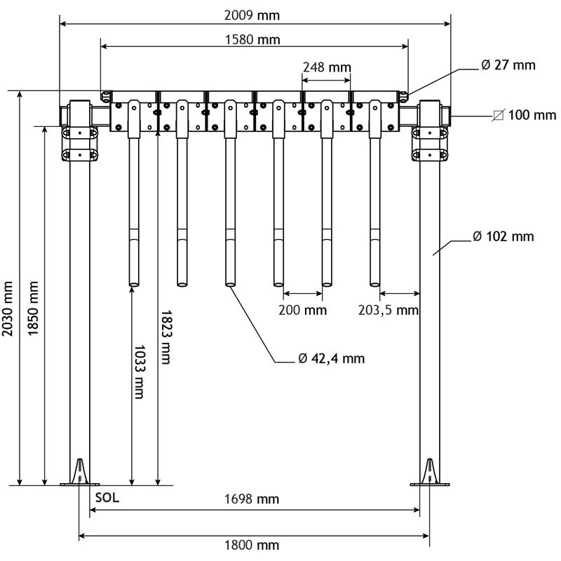 Module Finger gate avec poteaux Ø 102 mm sur platine Module Finger gate avec poteaux Ø 102 mm sur platine