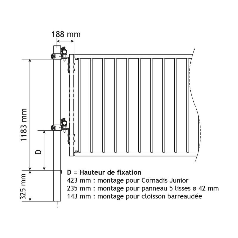 Embout réglable pour cloison barreaudée Ø 42,4 mm Embout réglable pour cloison barreaudée Ø 42,4 mm