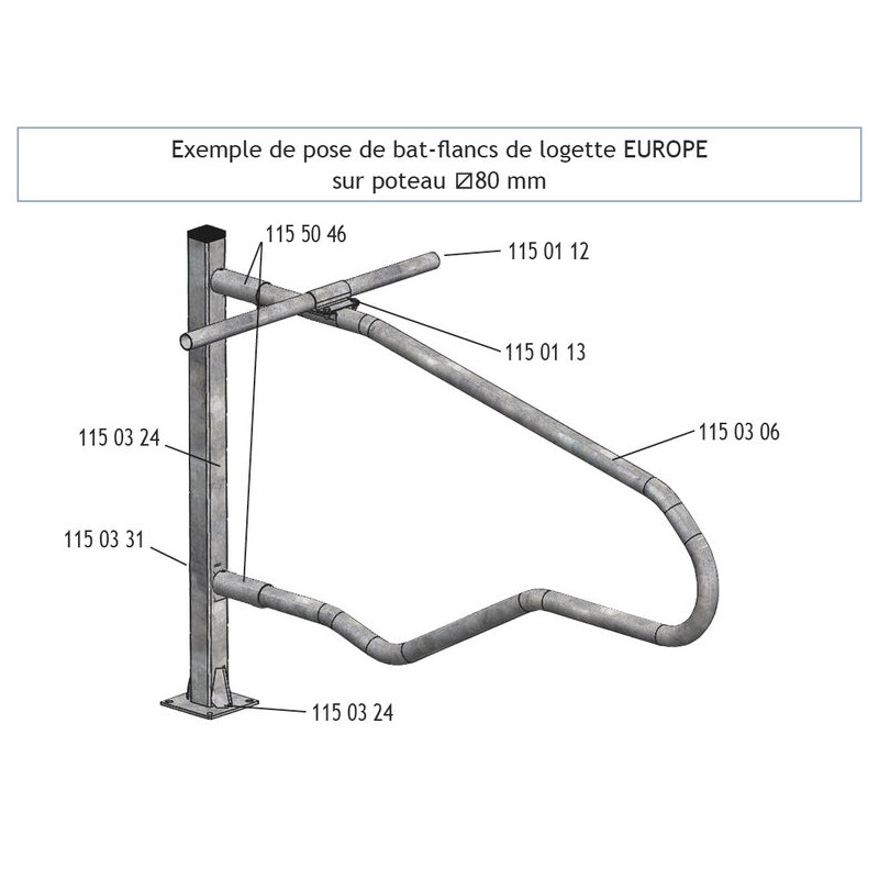 Bat-flanc de logette vache adulte - EUROPE - L.2200 x h.840 mm